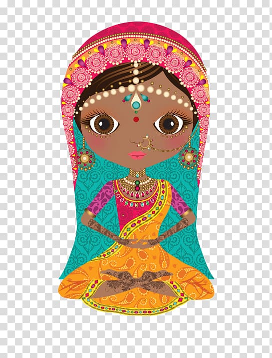 India Doll , Hand-painted Indian women transparent background PNG clipart