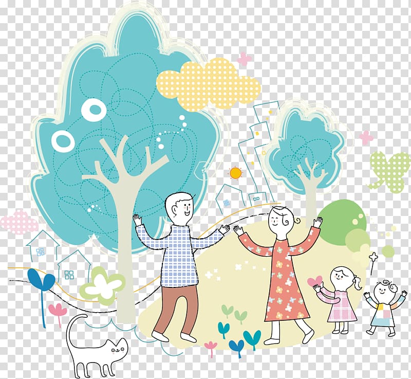 Cartoon Pixel Illustration, cartoon painted happy family transparent background PNG clipart