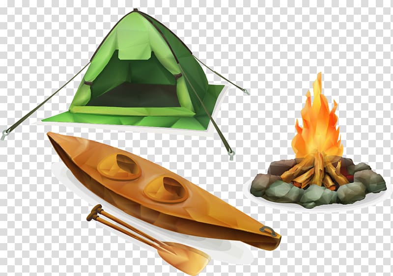Adobe Illustrator Camping Illustration, Tent bonfire boat material transparent background PNG clipart