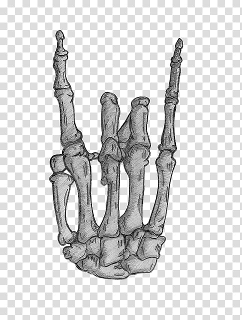 Sign of the horns Tattoo Rock music Hand Drawing, skeleton hand transparent background PNG clipart