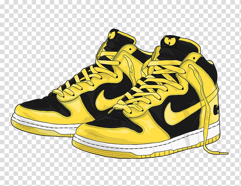 pair of yellow-and-black Nike shoes illustration, Wu-Tang Clan The Swarm Nike Dunk Hip hop music, Nike shoes transparent background PNG clipart