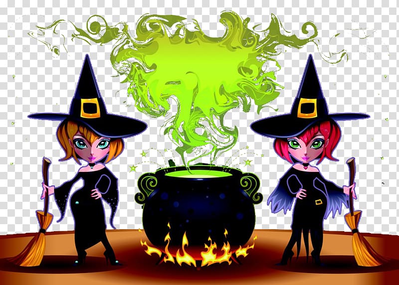 Illustration, Hand-painted beautiful witch transparent background PNG clipart