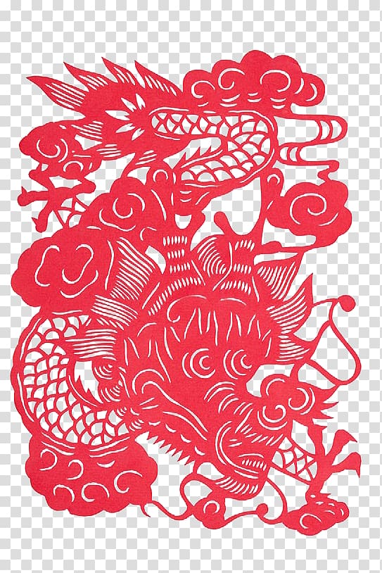 Papercutting Chinese dragon, Paper-cut dragon transparent background PNG clipart