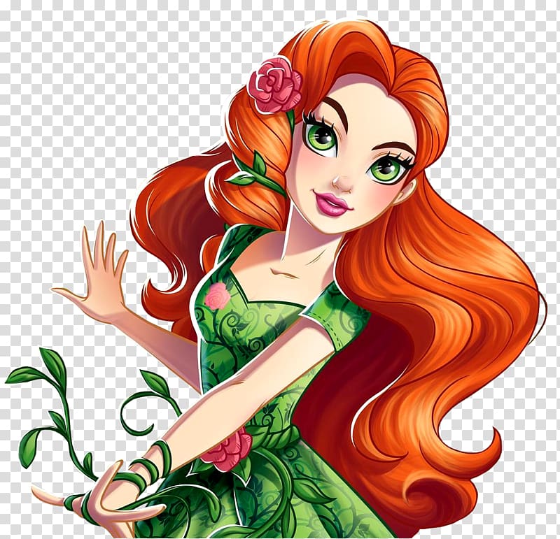 long red haired female character wearing green dress illustration, Poison Ivy DC Super Hero Girls Harley Quinn Batman Superhero, sapphire transparent background PNG clipart