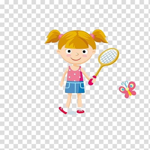 Racket Badminton Illustration, Handmade badminton girl material transparent background PNG clipart