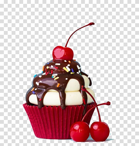 cupcake with chocolate coating and cherry top, Celebrate with Cupcakes Sundae Bakery Birthday cake, Cherry transparent background PNG clipart