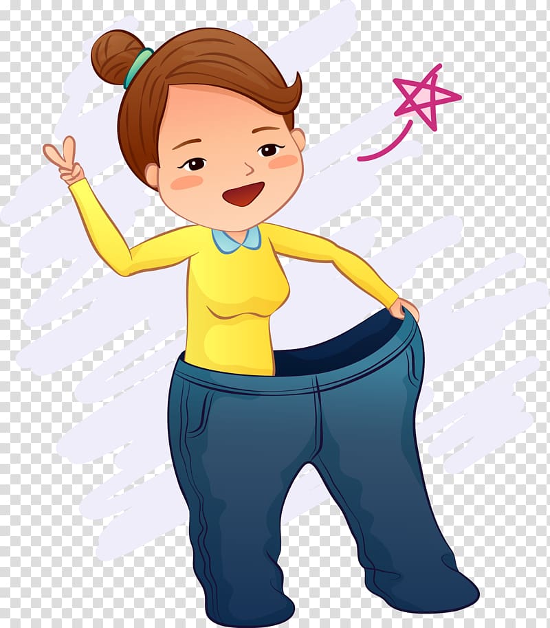Cartoon Illustration, Wearing a big pants girl transparent background PNG clipart
