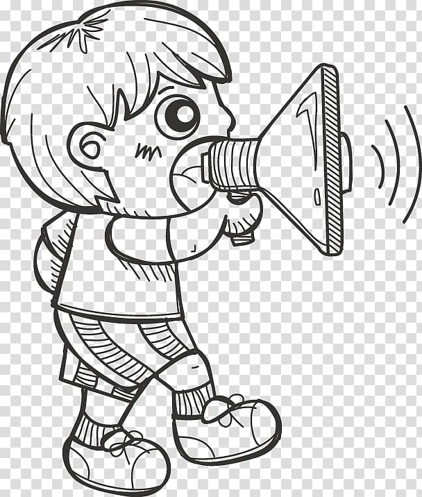 Cartoon Drawing Child, The trumpet in a boy\'s hand transparent background PNG clipart