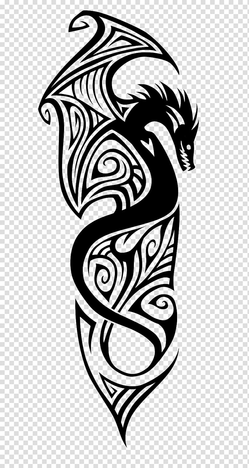 Sleeve tattoo Polynesia Finger moustache tattoo, Arm Tattoo File, dragon illustration transparent background PNG clipart