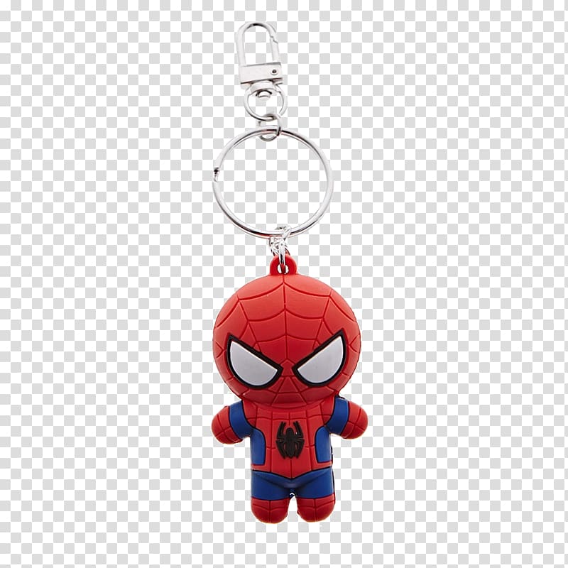 Spider-Man Keychain Q-version, Marvel Spider-Man Q version of the three-dimensional rubber key chain pendant transparent background PNG clipart