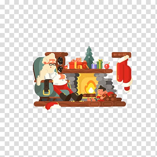 Santa Claus Pxe8re Noxebl Christmas ornament, Flat wind stove beside Christmas transparent background PNG clipart