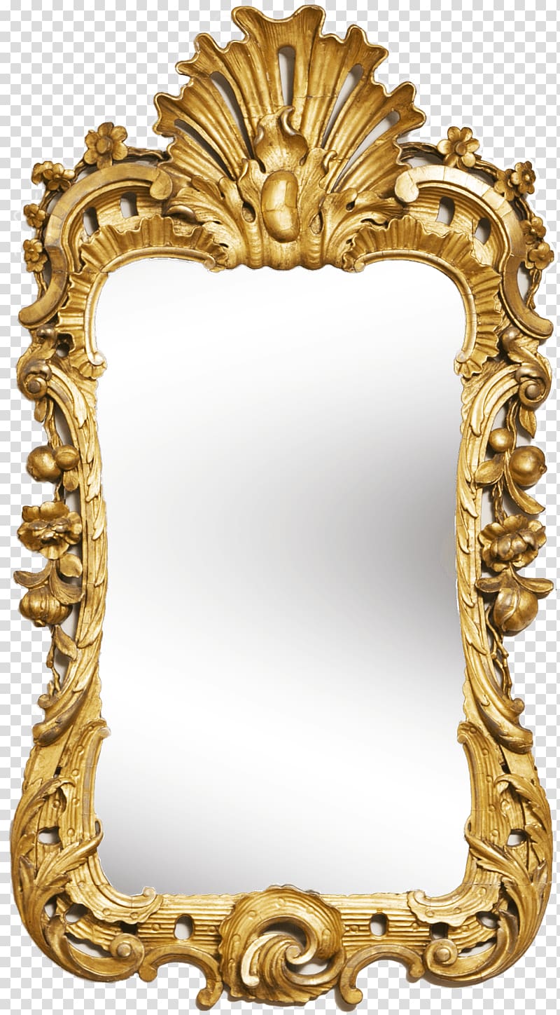 rectangular brown wooden famed mirror, Mirror Gold Frame transparent background PNG clipart