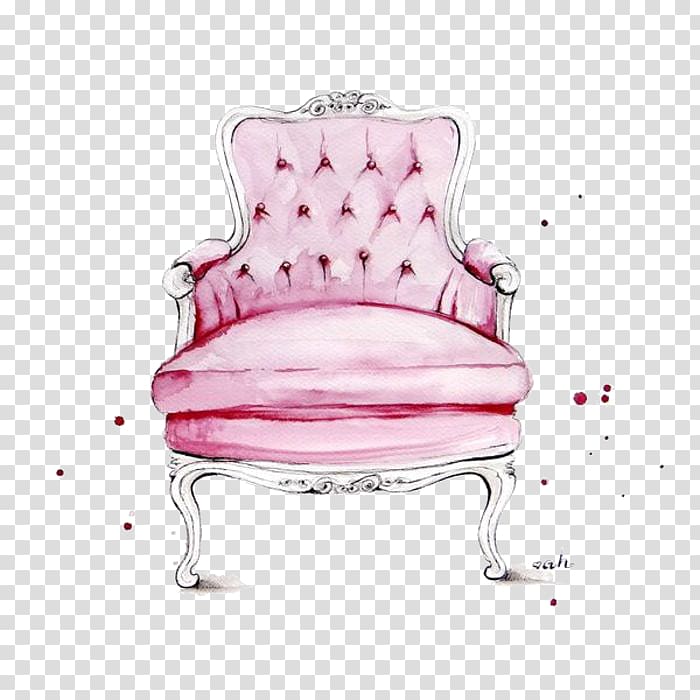 pink and white chair illustration, Chair Fashion illustration Watercolor painting Illustration, Princess Stool transparent background PNG clipart