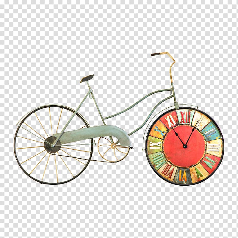 Wall decal Clock Bicycle Living room, Pastoral Iron Bicycle Wall transparent background PNG clipart