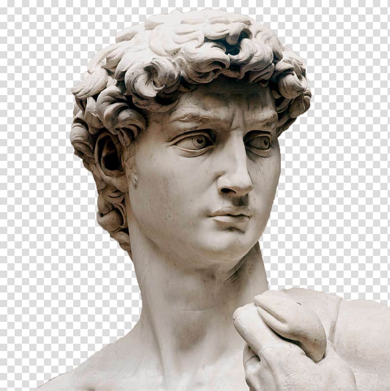 man bust, Michelangelo David Marble sculpture Galleria dell\'Accademia, roman statue head transparent background PNG clipart