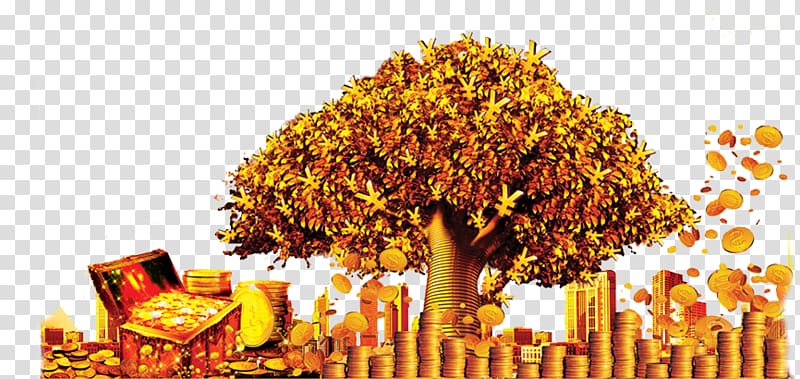 Gold coin, Gold gold treasure tree banner creative Finance transparent background PNG clipart