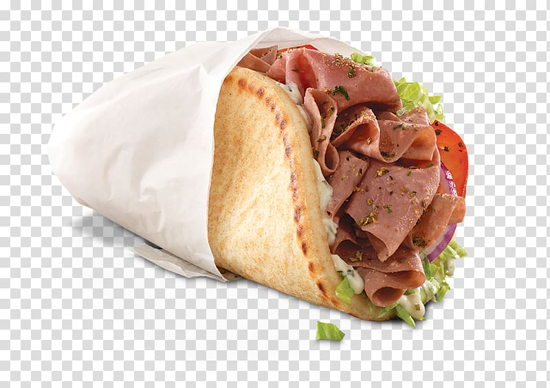 Gyro Pita Greek cuisine Roast beef Arby\'s, sandwiches transparent background PNG clipart