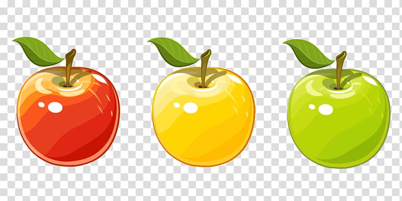 three assorted-color apples , Apple , Red yellow and green apple material transparent background PNG clipart