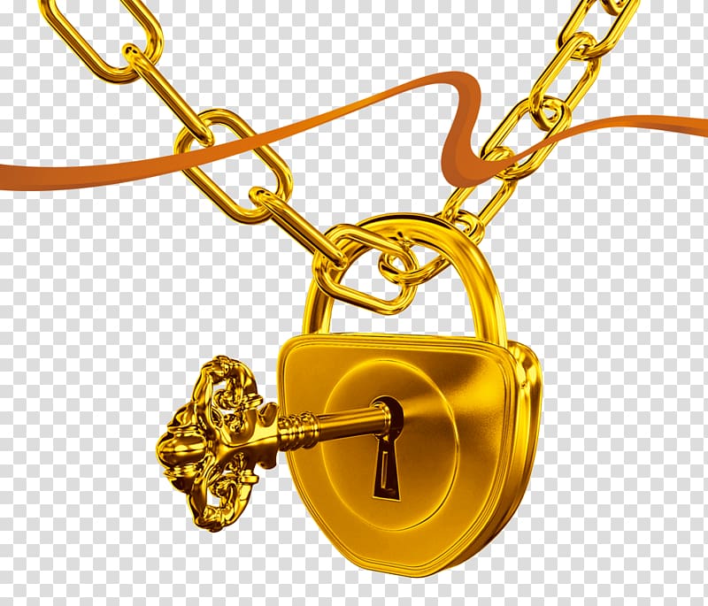 Keychain Lock Skeleton key, Gold lock and key transparent background PNG clipart