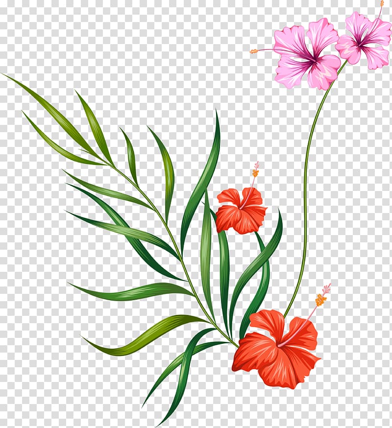 orange and pink flowers , Floral design Flower , Flowers and green leaves transparent background PNG clipart