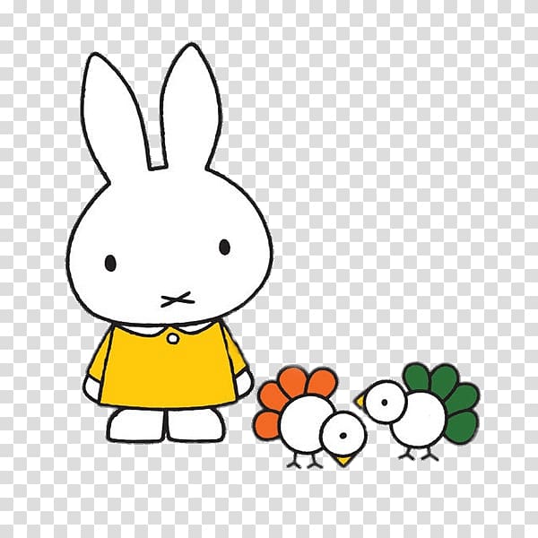 animated rabbit and two chicks art, Miffy With Birds transparent background PNG clipart