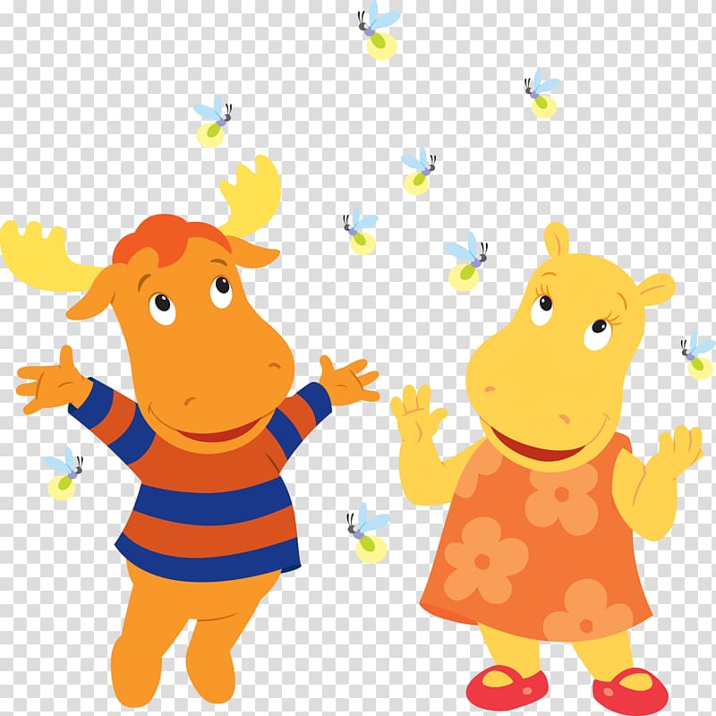 two animal character illustrations, Tyrone and Tasha Playing With Fireflies transparent background PNG clipart