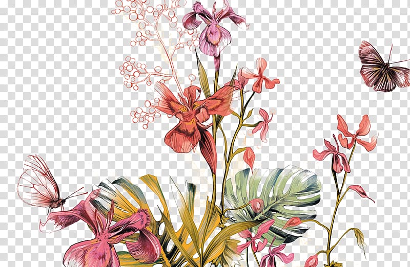 Floral design Mural Illustration, Painted floral design patterns transparent background PNG clipart