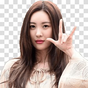 woman doing rock and roll hand sign, Sunmi transparent background PNG clipart