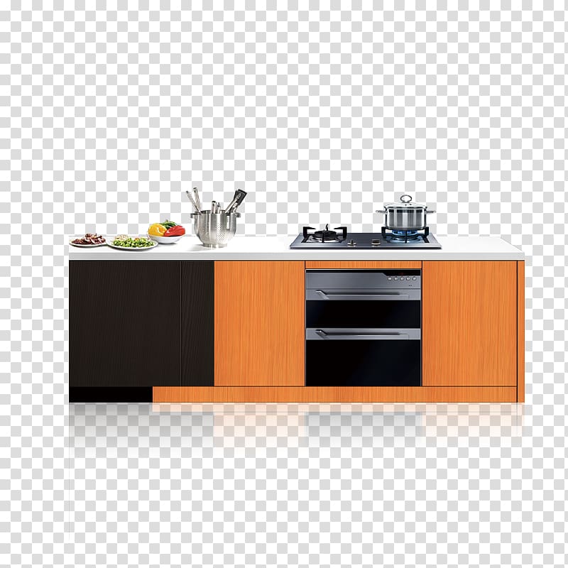 brown and white wooden kitchen island, Kitchen Furniture transparent background PNG clipart