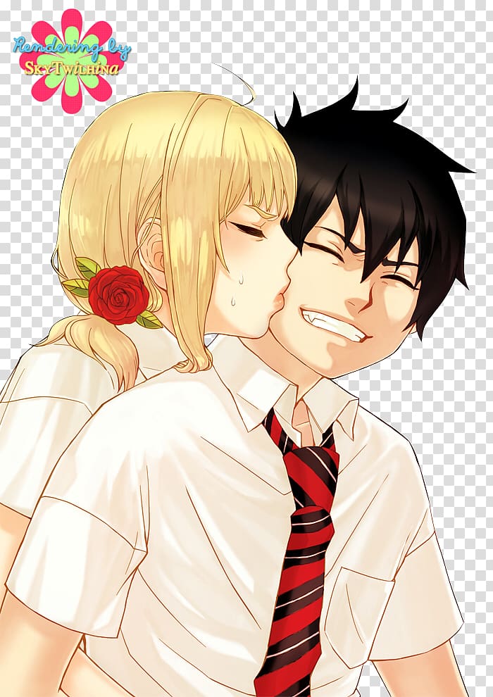 Shiemi Moriyama Yukio Okumura Rin Okumura Blue Exorcist, Anime kiss transparent background PNG clipart