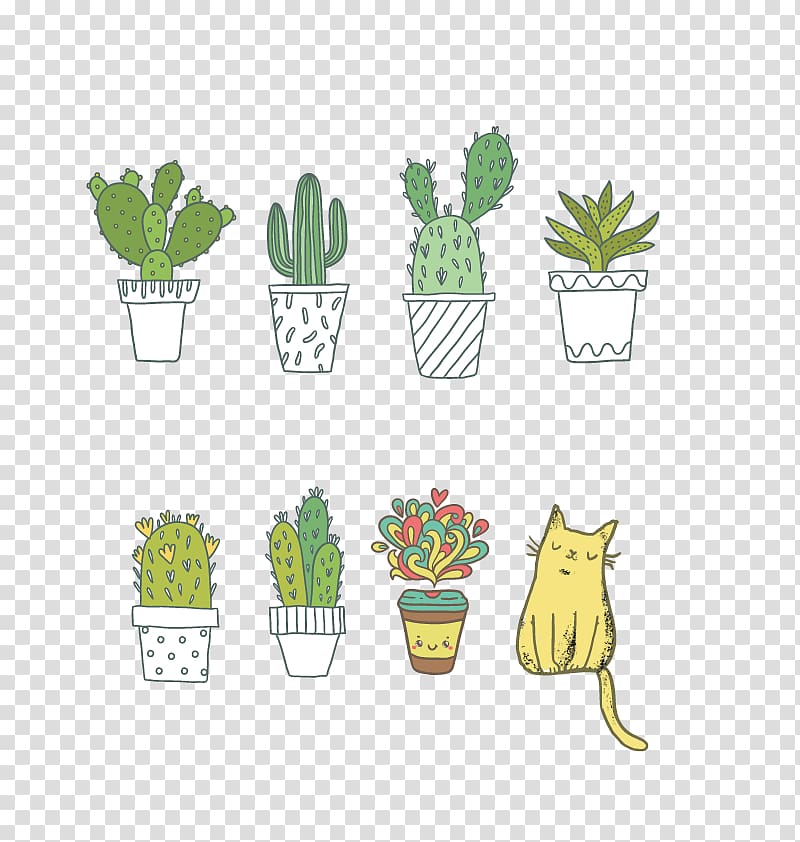 potted cacti and yellow cat illustration, T-shirt Cactaceae Succulent plant, cactus transparent background PNG clipart