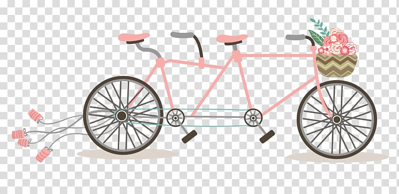 pink and gray tandem bike illustration, Wedding invitation Tandem bicycle , bicycles transparent background PNG clipart