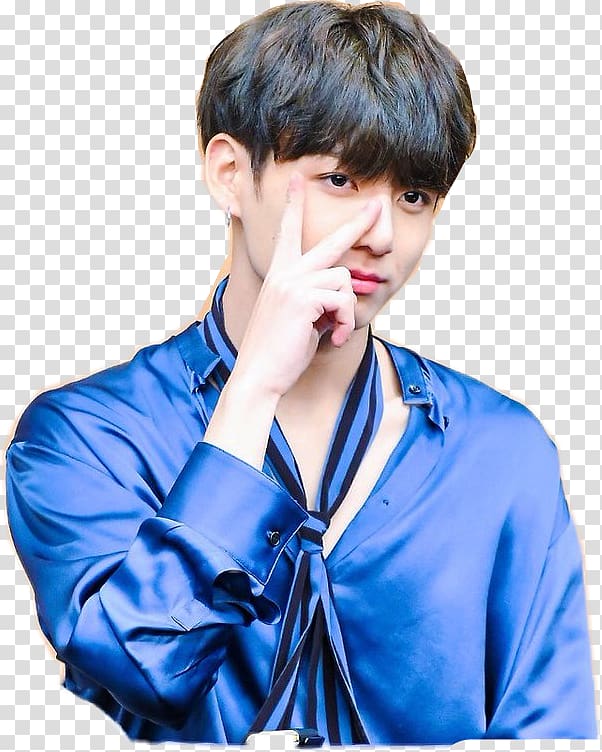 man in blue top making peace handsign, Jungkook Love Yourself: Her BTS Love Yourself: Tear Blood Sweat & Tears, Jungkook Bts transparent background PNG clipart