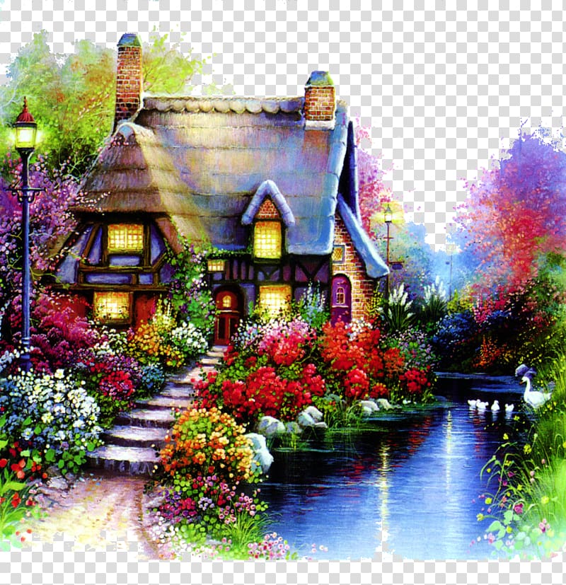 Hot tub Cottage Oil painting Log cabin, cabin transparent background PNG clipart