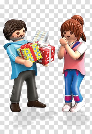 boy holding gifts illustration, Playmobil Lovers transparent background PNG clipart