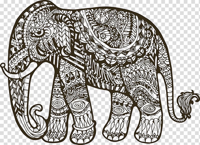 Coloring book Adult Child Mandala Page, creative elephant transparent background PNG clipart