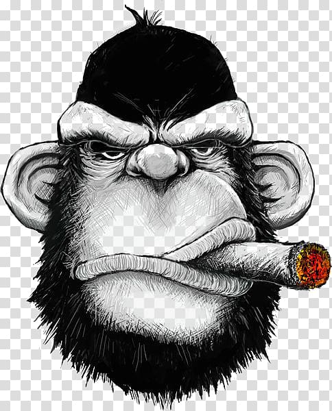 Gorilla head illustration, T-shirt Hoodie Cigar Monkey Iron-on, Black Gorilla transparent background PNG clipart