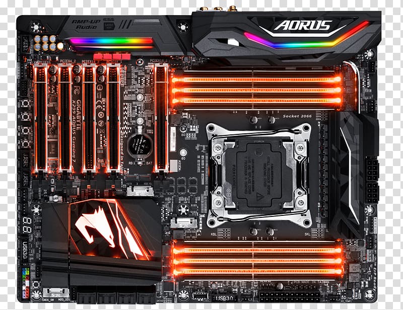 Intel X299 LGA 2066 TOP Gaming Motherboard X299 AORUS Gaming 9, intel transparent background PNG clipart