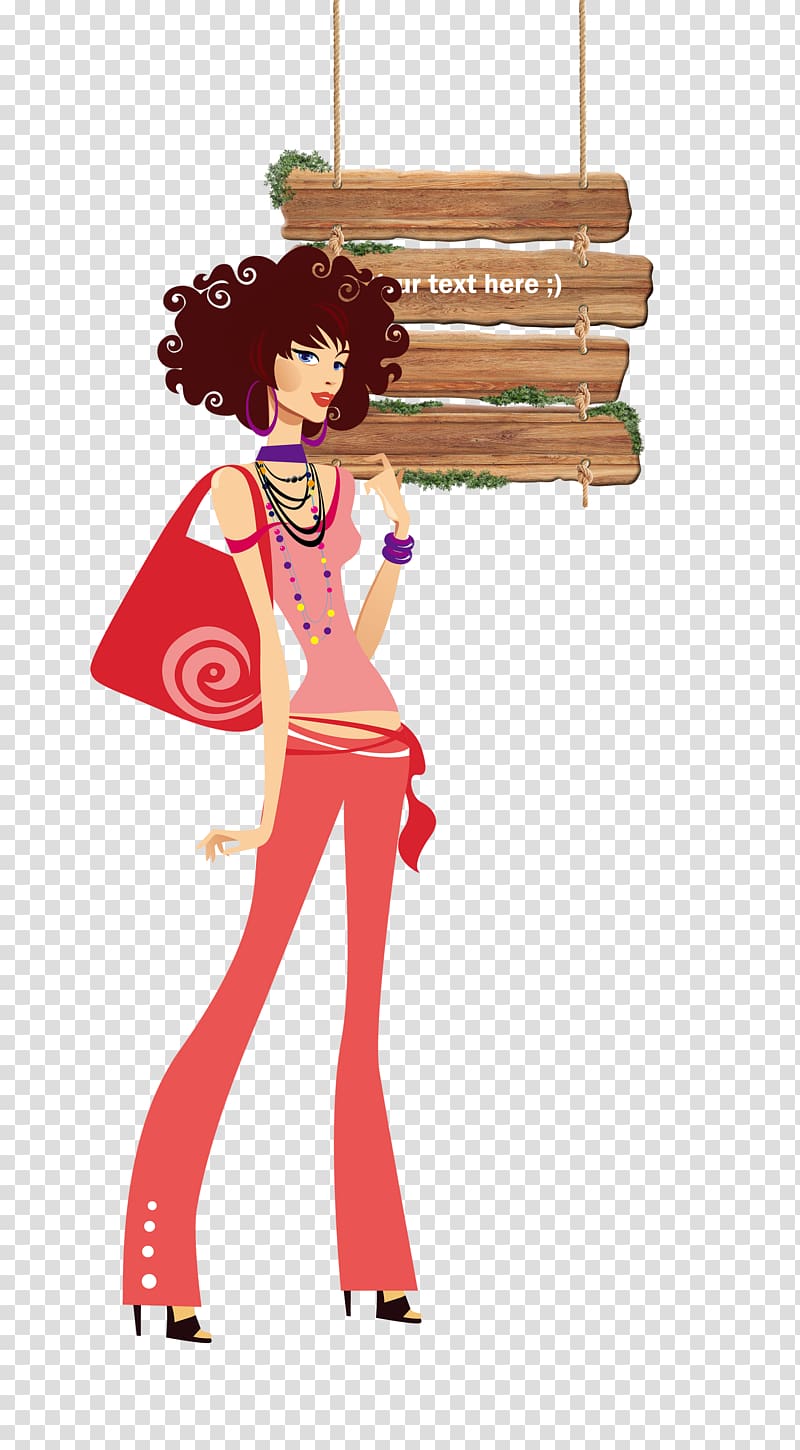 Shopping Fashion Girl , Cartoon fashion girl head by the door transparent background PNG clipart