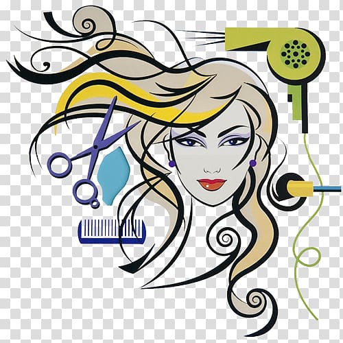 yellow haired female portrait with assorted cosmetics illustration, Kreative Cosmetology Institute Beauty Parlour Hair , cosmetology transparent background PNG clipart