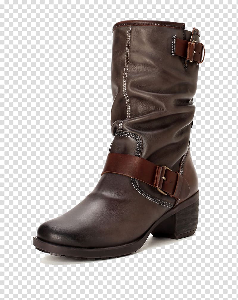 Cattle Leather Motorcycle boot, Leisure leaden first layer of cow leather round women\'s boots transparent background PNG clipart