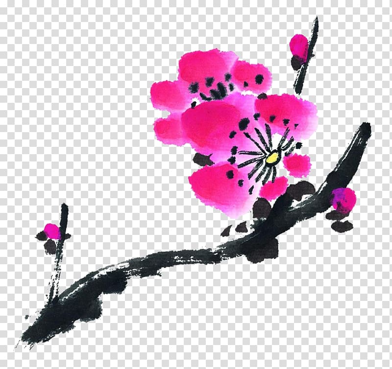 Ink wash painting Chinese painting Shan shui, Toner Pink Plum Blossom transparent background PNG clipart