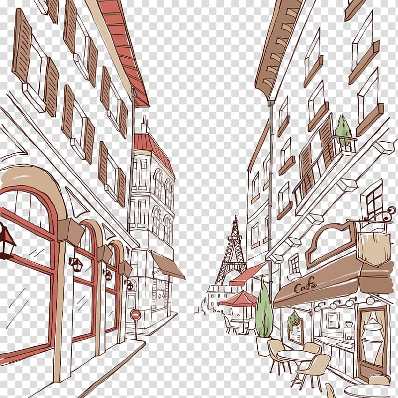 Construction Residential District Architecture Street Illustration, Illustration cartoon city streetscape transparent background PNG clipart