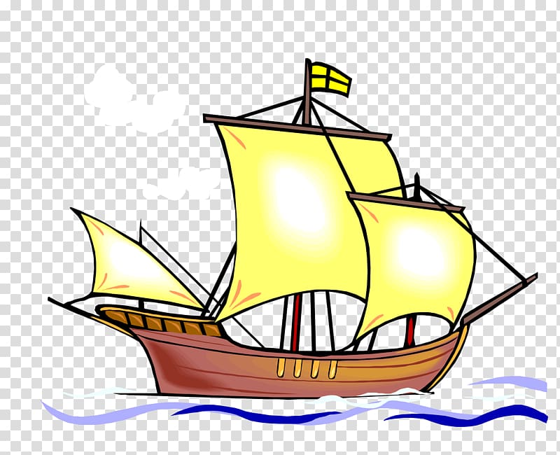 Watercraft Caravel , Cartoon yellow sailing material transparent background PNG clipart