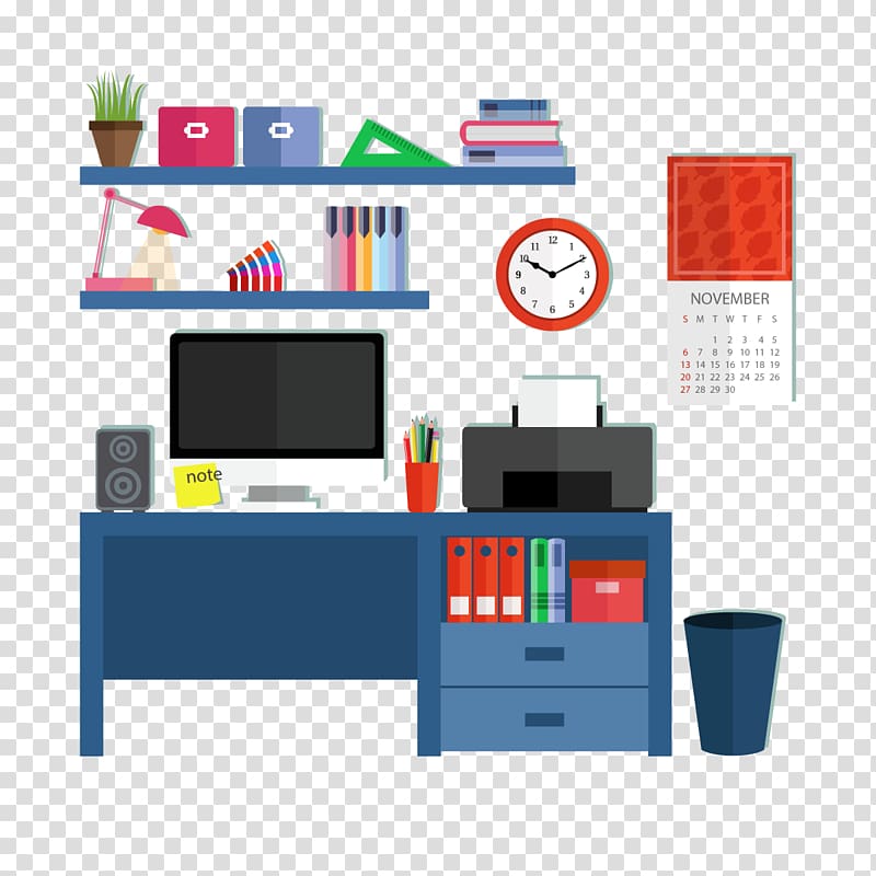 desktop printer on desk , Desk Graphic design Designer, Computer Desk transparent background PNG clipart