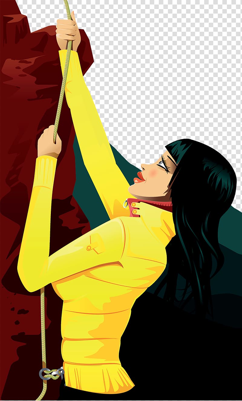 Cartoon Mountaineering Illustration, Female rock climbing athlete transparent background PNG clipart
