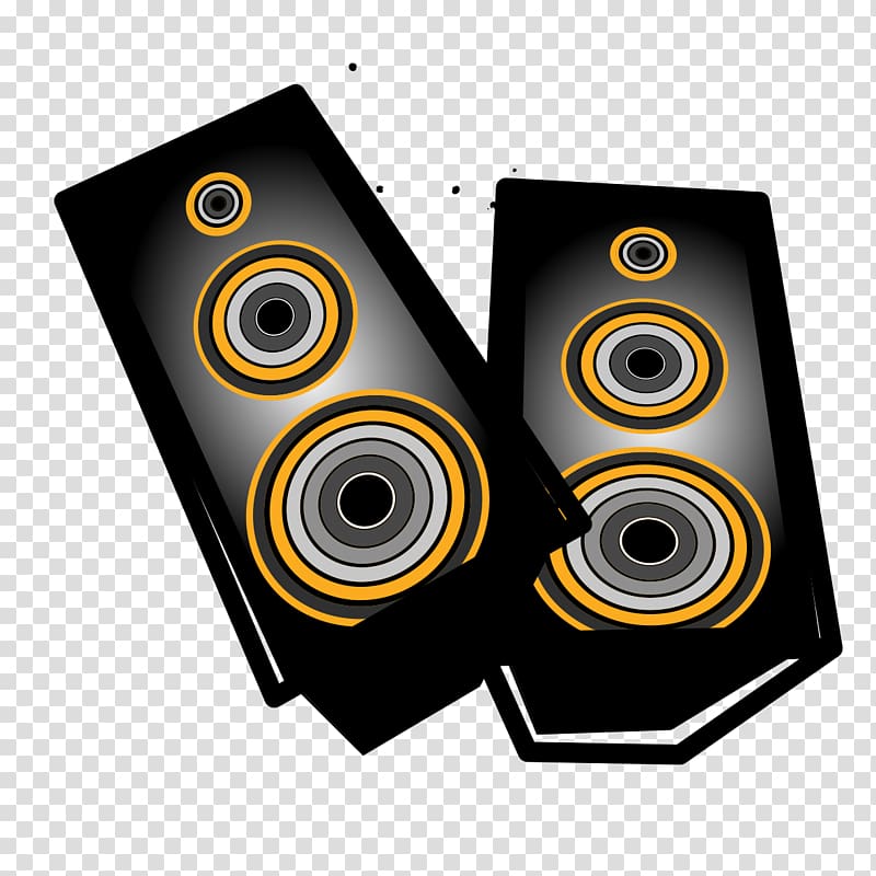 Loudspeaker Computer speakers Stereophonic sound, Black stereo speakers transparent background PNG clipart