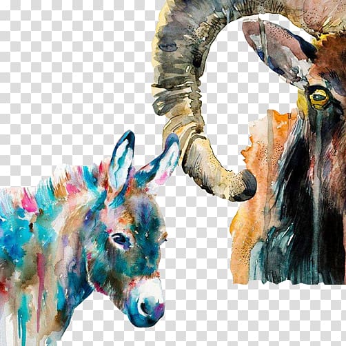 Art Watercolor painting Donkey Oil painting, Donkey goat material transparent background PNG clipart