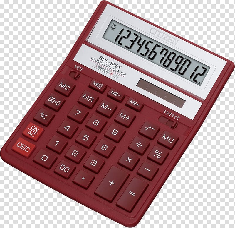 white and red Citizen calculator, Red Calculator transparent background PNG clipart