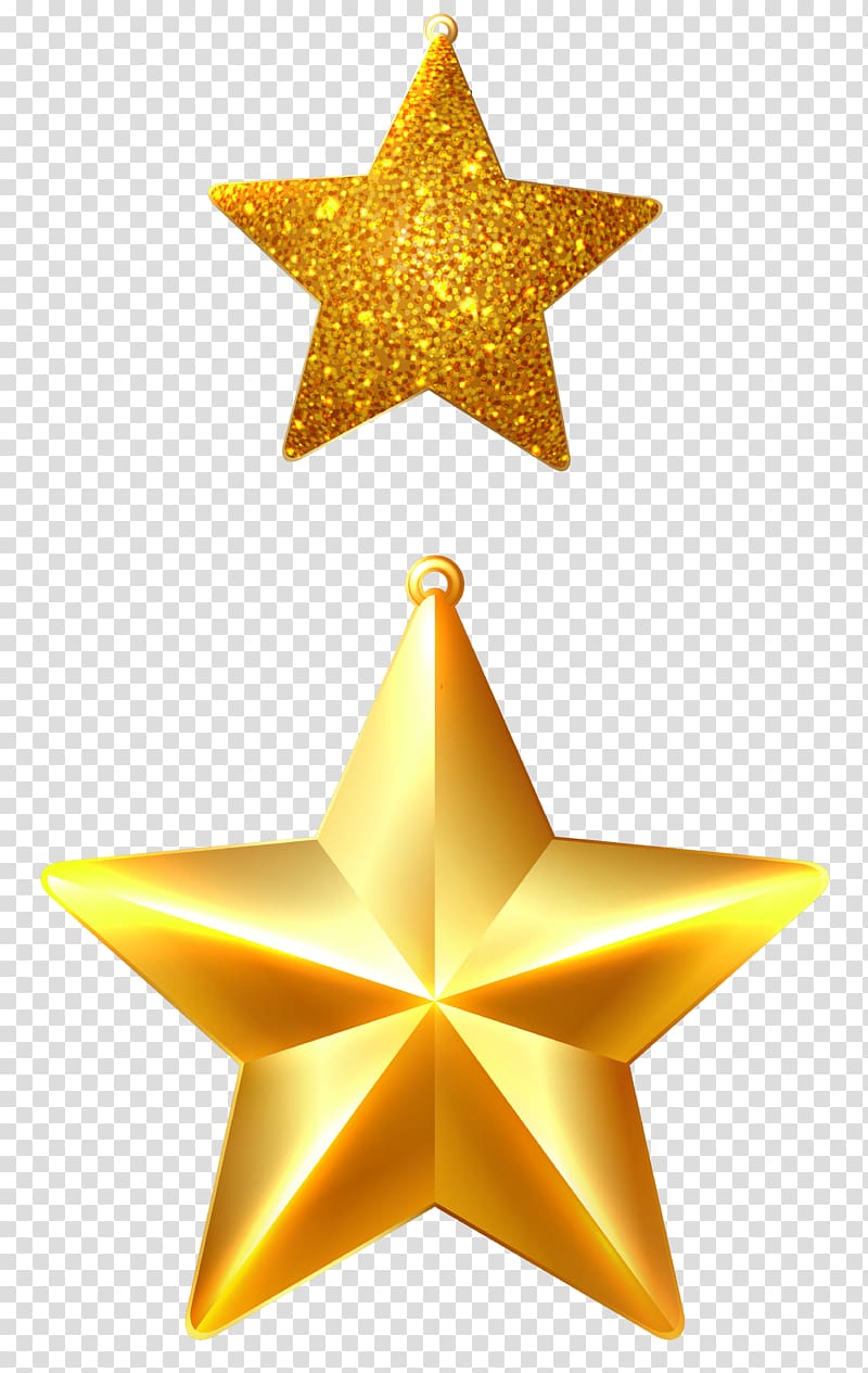 two gold 5-pointed stars , Christmas ornament Christmas decoration Star of Bethlehem, Christmas Stars Ornaments transparent background PNG clipart